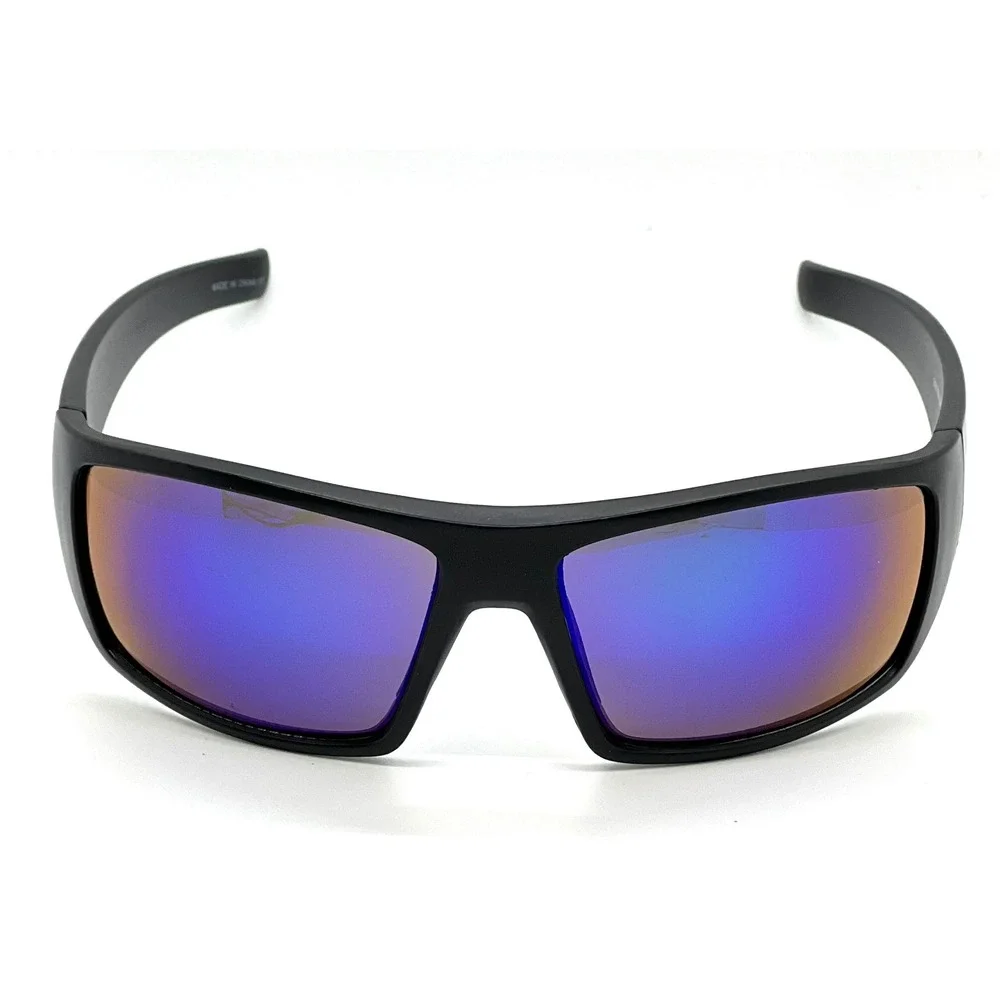 Men's Black Sunglasses With Green Accents‎ & Mirrored Blue Lenses Sport Running